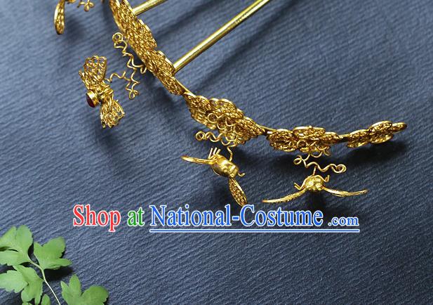 China Ancient Empress Ruby Hair Crown Traditional Ming Dynasty Court Filigree Butterfly Hairpin