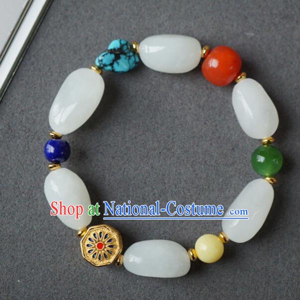 Chinese Traditional Cheongsam Wristlet Accessories Handmade National White Jade Bracelet