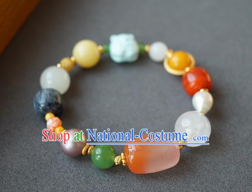 Chinese Handmade National Agate Bracelet Traditional Cheongsam Gems Wristlet Accessories