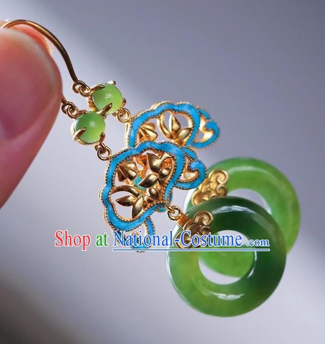 Chinese Handmade Jadeite Ear Accessories Traditional Cheongsam Peace Buckle Earrings