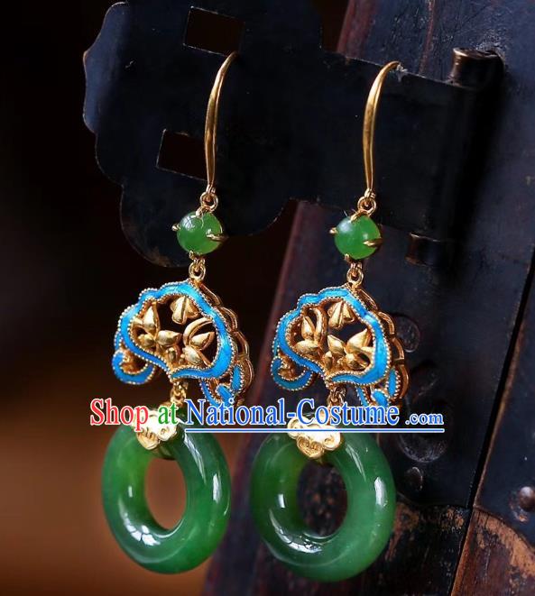 Chinese Handmade Jadeite Ear Accessories Traditional Cheongsam Peace Buckle Earrings