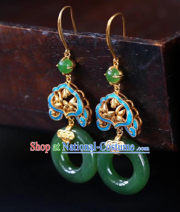 Chinese Handmade Jadeite Ear Accessories Traditional Cheongsam Peace Buckle Earrings