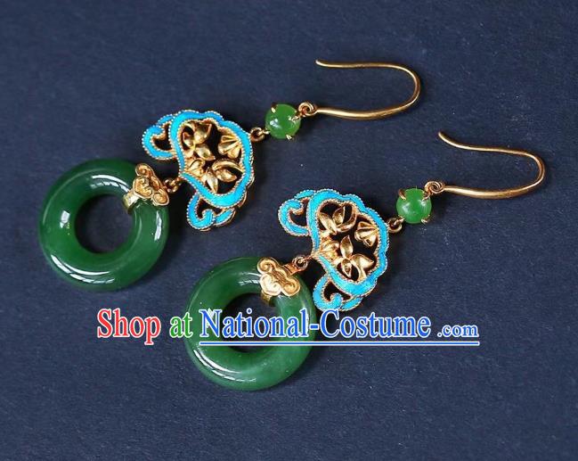 Chinese Handmade Jadeite Ear Accessories Traditional Cheongsam Peace Buckle Earrings