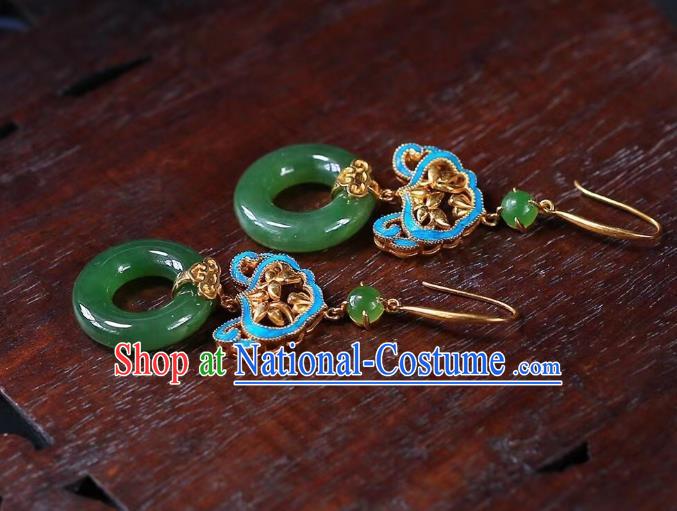 Chinese Handmade Jadeite Ear Accessories Traditional Cheongsam Peace Buckle Earrings