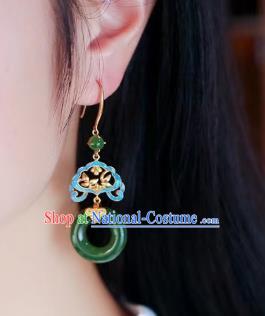 Chinese Handmade Jadeite Ear Accessories Traditional Cheongsam Peace Buckle Earrings