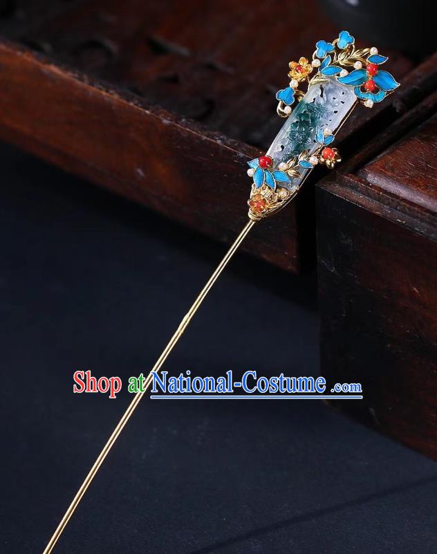 China Traditional Hair Accessories Handmade Jade Carving Hairpin