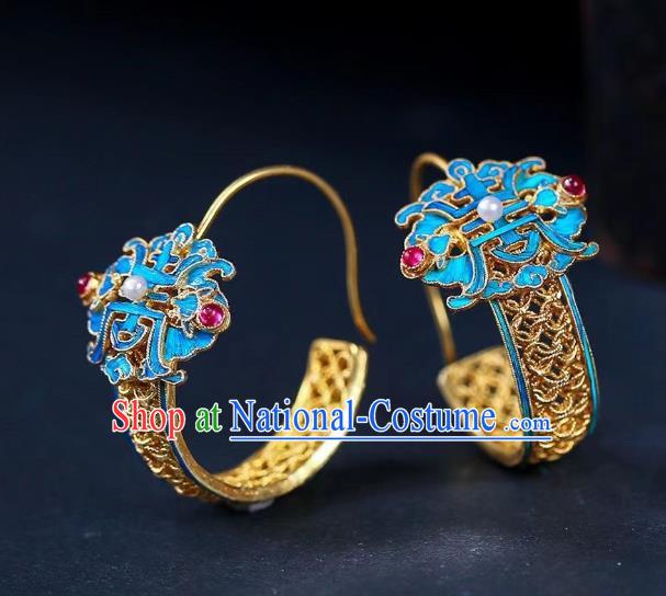 Chinese Handmade Qing Dynasty Filigree Ear Accessories Traditional Ancient Court Woman Earrings