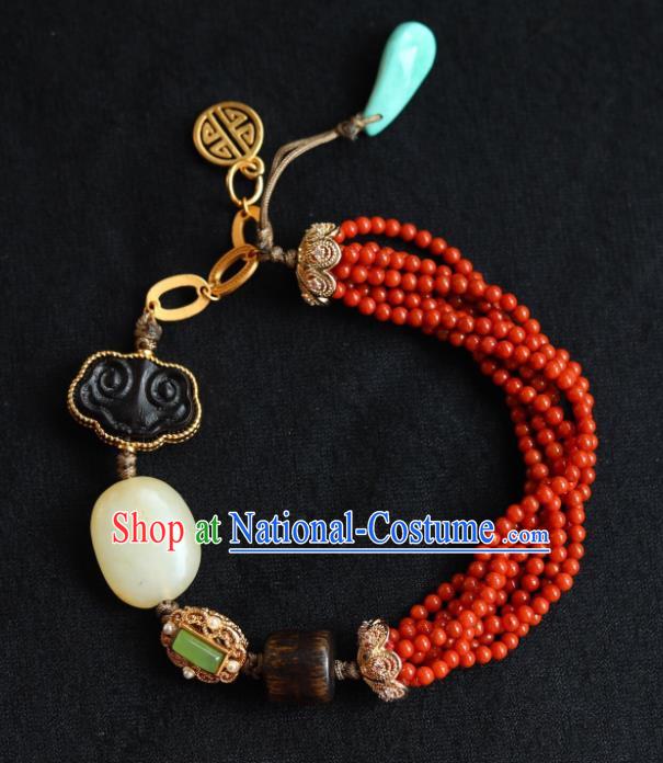 Chinese Handmade National Bracelet Traditional Cheongsam Red Beads Wristlet Accessories