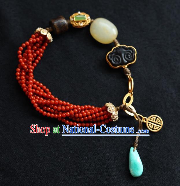 Chinese Handmade National Bracelet Traditional Cheongsam Red Beads Wristlet Accessories