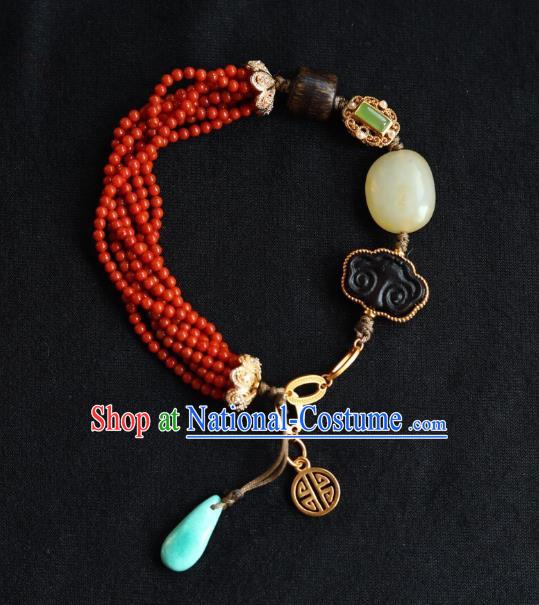 Chinese Handmade National Bracelet Traditional Cheongsam Red Beads Wristlet Accessories