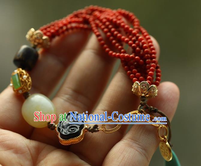 Chinese Handmade National Bracelet Traditional Cheongsam Red Beads Wristlet Accessories