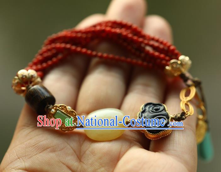 Chinese Handmade National Bracelet Traditional Cheongsam Red Beads Wristlet Accessories