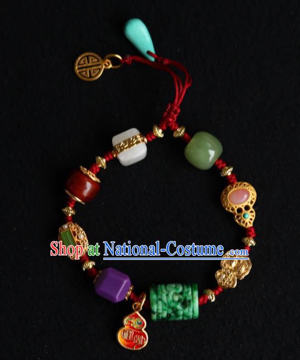 Chinese Handmade National Gems Bracelet Traditional Cheongsam Jade Carving Wristlet Accessories