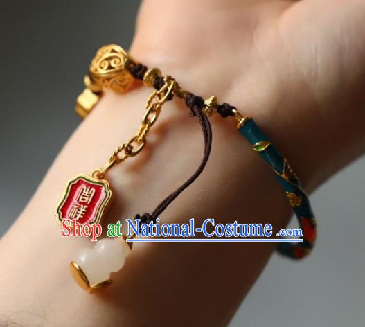 Chinese Handmade National Cloisonne Bracelet Traditional Cheongsam Jade Gourd Tassel Wristlet Accessories