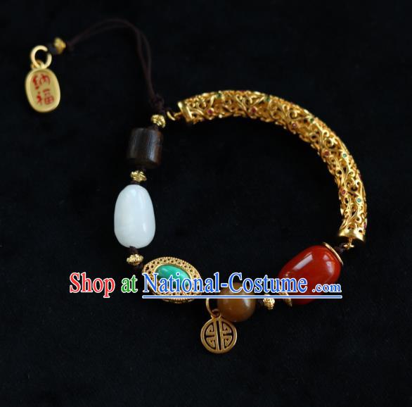 Chinese Traditional Cheongsam Golden Wristlet Accessories National Agate Bracelet