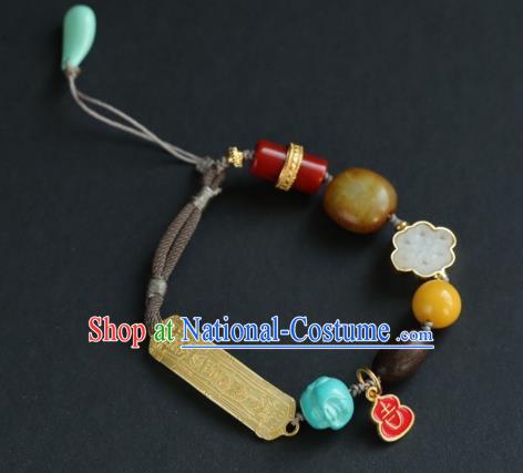 Chinese Traditional Jade Agate Wristlet Accessories National Cheongsam Enamel Gourd Bracelet