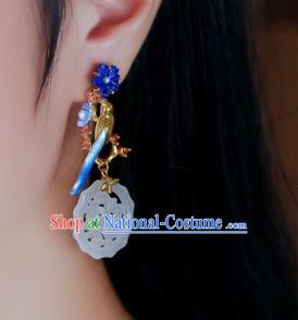 Chinese Handmade Hetian Jade Ear Accessories Traditional Cloisonne Earrings