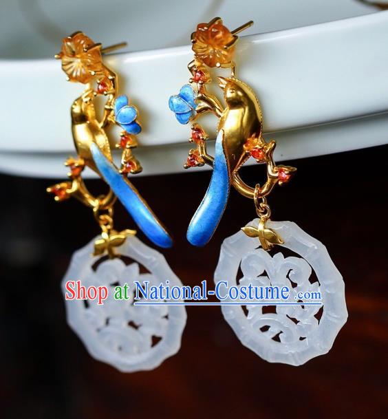 Chinese Handmade Hetian Jade Ear Accessories Traditional Cloisonne Earrings