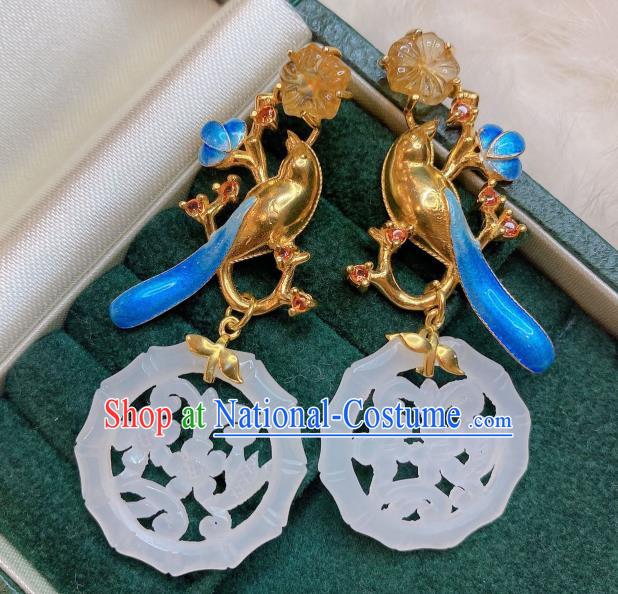 Chinese Handmade Hetian Jade Ear Accessories Traditional Cloisonne Earrings