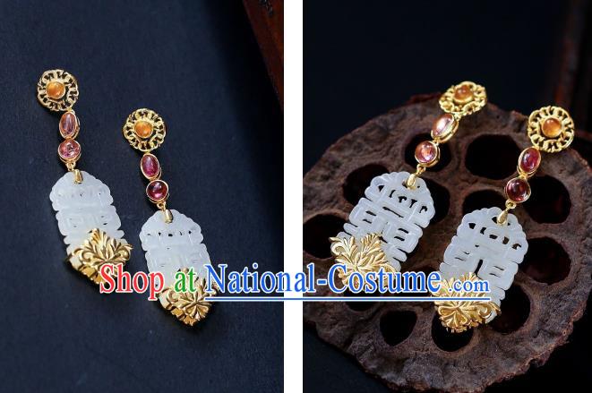 Chinese Handmade Wedding Ear Accessories Traditional Cheongsam White Jade Earrings