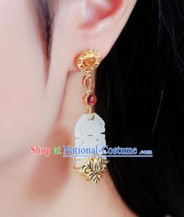 Chinese Handmade Wedding Ear Accessories Traditional Cheongsam White Jade Earrings