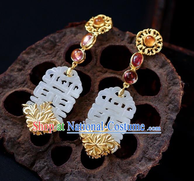 Chinese Handmade Wedding Ear Accessories Traditional Cheongsam White Jade Earrings