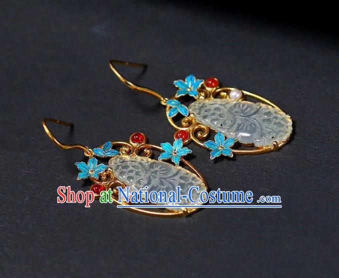 Chinese Handmade Ancient Court Jade Ear Accessories Traditional Qing Dynasty Imperial Consort Earrings