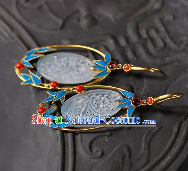 Chinese Traditional Qing Dynasty Imperial Consort Earrings Handmade Ancient Court Jade Ear Accessories