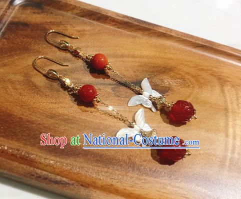 Chinese National Shell Butterfly Ear Accessories Handmade Traditional Cheongsam Agate Earrings Jewelry