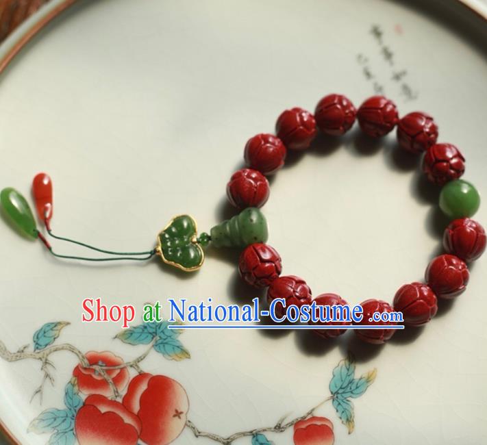 Chinese Traditional Cinnabar Beads Carving Wristlet Accessories National Cheongsam Jadeite Bracelet