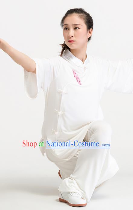 China Summer Tai Chi Training Costume Traditional Martial Arts Clothing Kung Fu White Uniforms