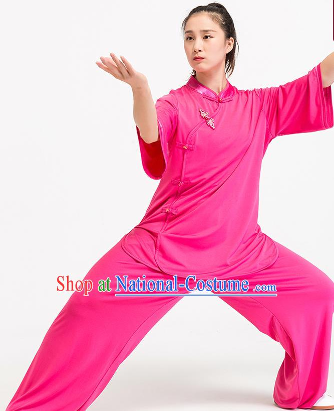 China Traditional Summer Tai Chi Training Martial Arts Clothing Kung Fu Rosy Uniforms