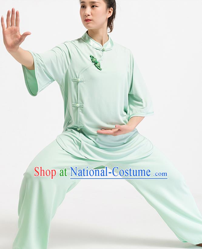 China Traditional Kung Fu Tai Chi Clothing Summer Light Green Uniforms