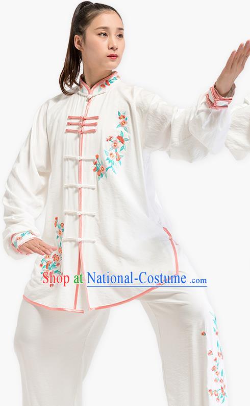 China Kung Fu Costume Tai Chi Clothing Printing White Flax Uniforms