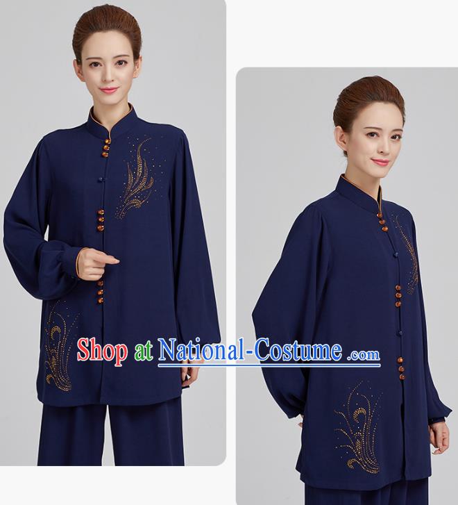 China Kung Fu Costume Tai Chi Exercise Clothing Martial Arts Navy Uniforms