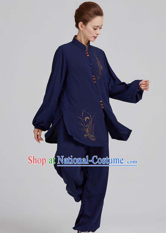 China Kung Fu Costume Tai Chi Exercise Clothing Martial Arts Navy Uniforms