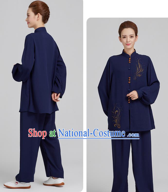 China Kung Fu Costume Tai Chi Exercise Clothing Martial Arts Navy Uniforms