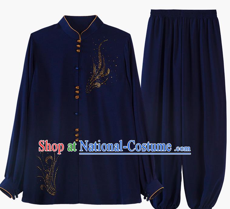 China Kung Fu Costume Tai Chi Exercise Clothing Martial Arts Navy Uniforms