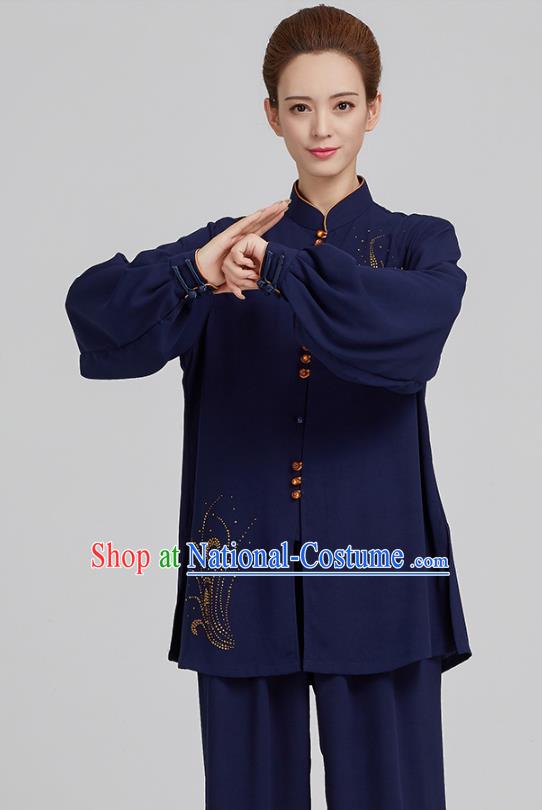 China Kung Fu Costume Tai Chi Exercise Clothing Martial Arts Navy Uniforms