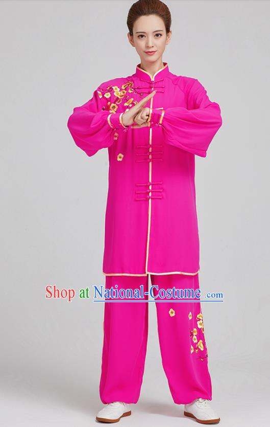 China Tai Chi Training Embroidered Plum Blossom Rosy Uniforms Top Kung Fu Costumes