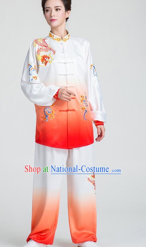 China Martial Arts Clothing Traditional Kung Fu Embroidered Cloud Dragon Red Uniforms