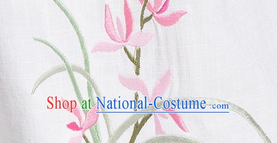 China Tai Chi Stage Performance Competition Clothing Traditional Embroidered Orchids White Flax Uniforms