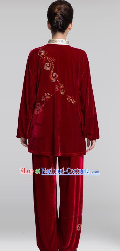 China Martial Arts Clothing Traditional Diamante Phoenix Red Pleuche Uniforms