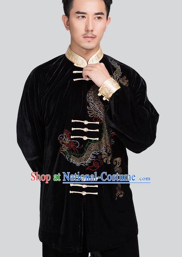 Chinese Men Kung Fu Uniforms Traditional Tai Chi Black Pleuche Costumes