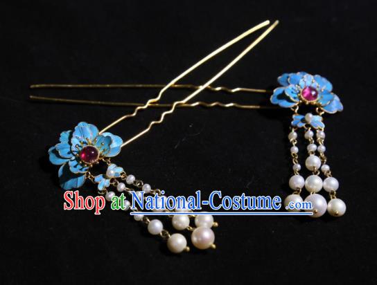 Chinese Handmade Garnet Hairpin Traditional Hair Jewelry Ancient Qing Dynasty Palace Lady Tassel Hair Stick