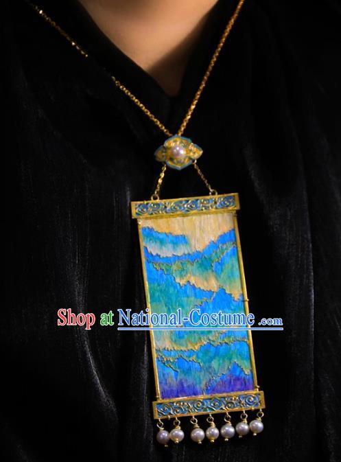 China Traditional Landscape Necklace Accessories Handmade Necklet Cloisonne Pendant