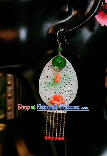 Handmade Chinese Jadeite Ear Accessories Traditional Culture Jewelry Cheongsam Silver Earrings