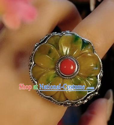 Chinese National Jadeite Ring Jewelry Traditional Handmade Silver Circlet Accessories