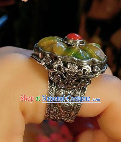 Chinese National Jadeite Ring Jewelry Traditional Handmade Silver Circlet Accessories