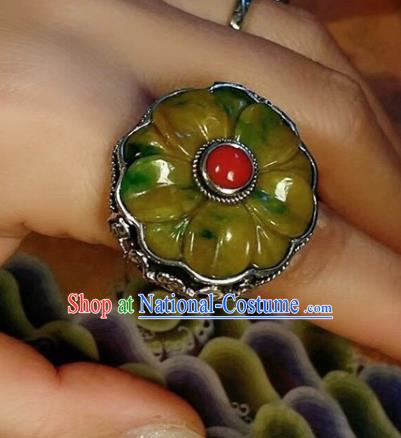 Chinese National Jadeite Ring Jewelry Traditional Handmade Silver Circlet Accessories